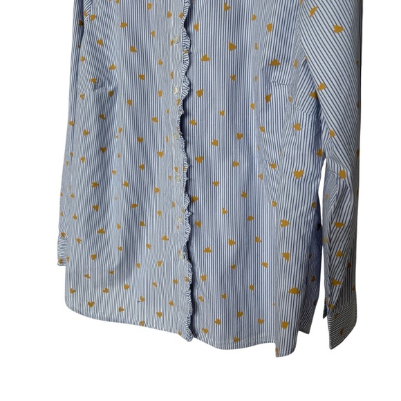 Talbots Women's Plus 2X Blue Striped Ruffle Collar Long Sleeve Blouse Hearts - Picture 3 of 9